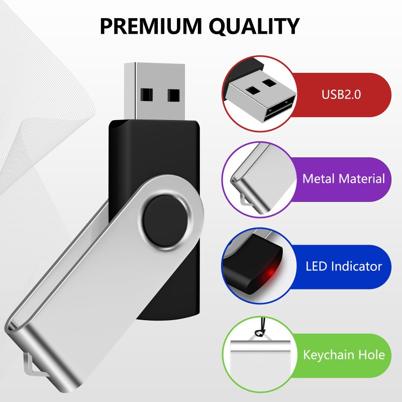 Aretop 16GB USB Flash Drive 10 Pack, Premium USB2.0 Swivel Flash Drive Bulk Pendrive Memory Stick Thumb Drive Bulk Jump Drive Pack Flash Drive 10 Pack(10PCS 16GB, Mix Colors) - Image 5